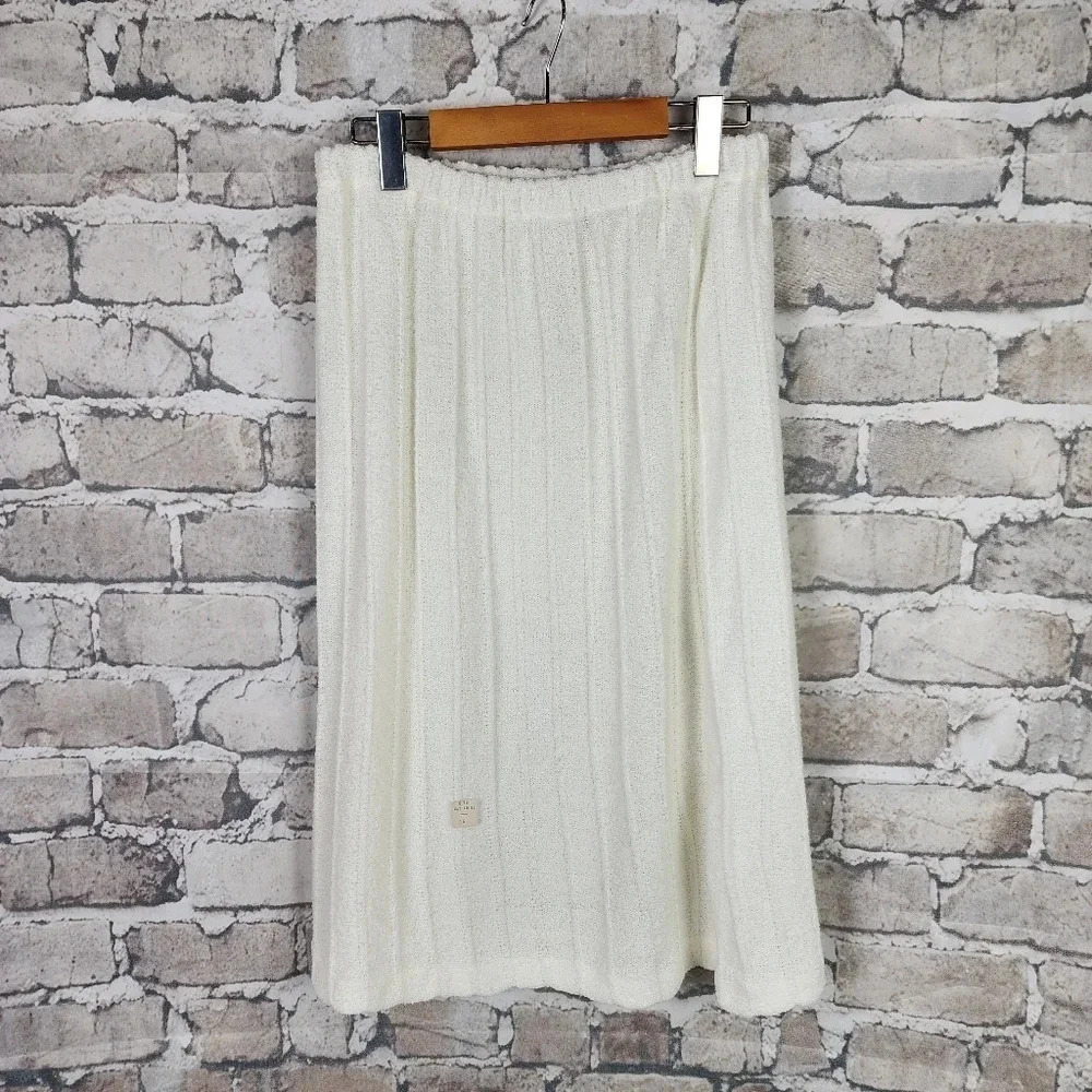 Vintage Sears Knit Midi Skirt  Ivory Gathered Waist Size 16 Measures Smaller
